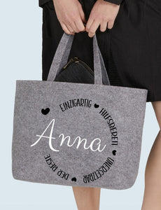 Personalisierte large Filztasche für den Lieblingsmenschen , Mama Filztasche Geschenk, Oma Geschenktasche, Weihnachtsgeschenk.