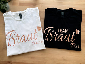 Personalisiertes JGA Shirt Braut & Team Braut mit wunschnamen für Junggesellinnenabschied Shirts, Bride T-Shirt , Hochzeit Geschenk