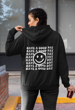 Load image into Gallery viewer, Have A Good Day Hoodie Retro Hoodies Preppy Sweatshirt Ästhetischer Hoodie mit Worten auf Rückseite Trendy Hoodie Smile Face Hoodie
